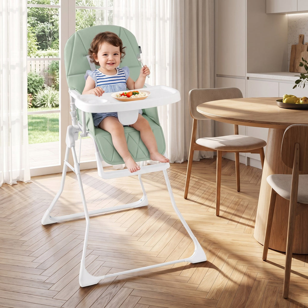 Airfind Easy Clean Compact Highchair with Removable Adjustable Tray and PU Seat Cushion, 33 lbs Capacity, PP Frame, for 6 months-3 years old, Green
