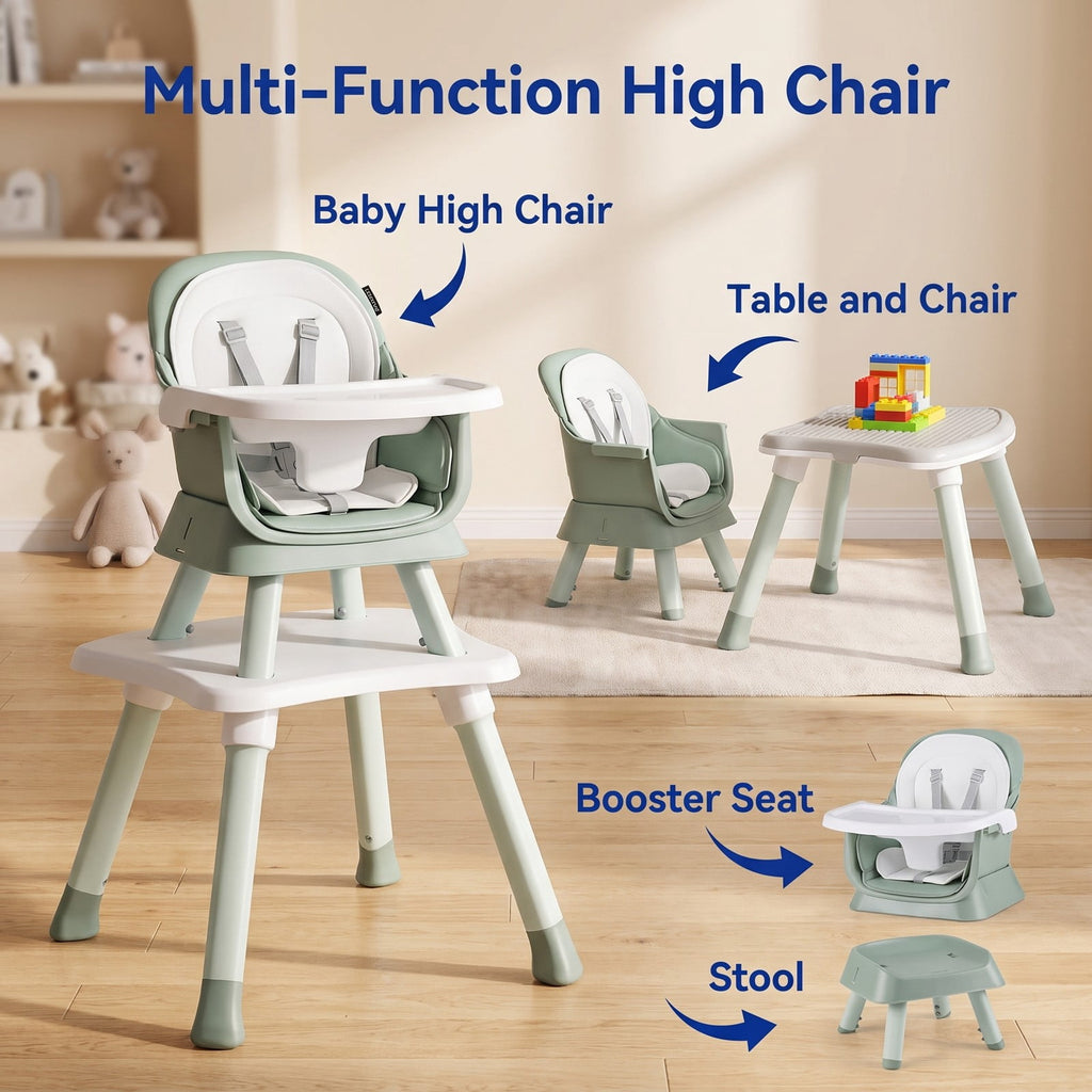 Airfind 6-in-1 Convertible Baby High Chair with Adjustable Removable Tray, 55 lbs, Model AD10030LV