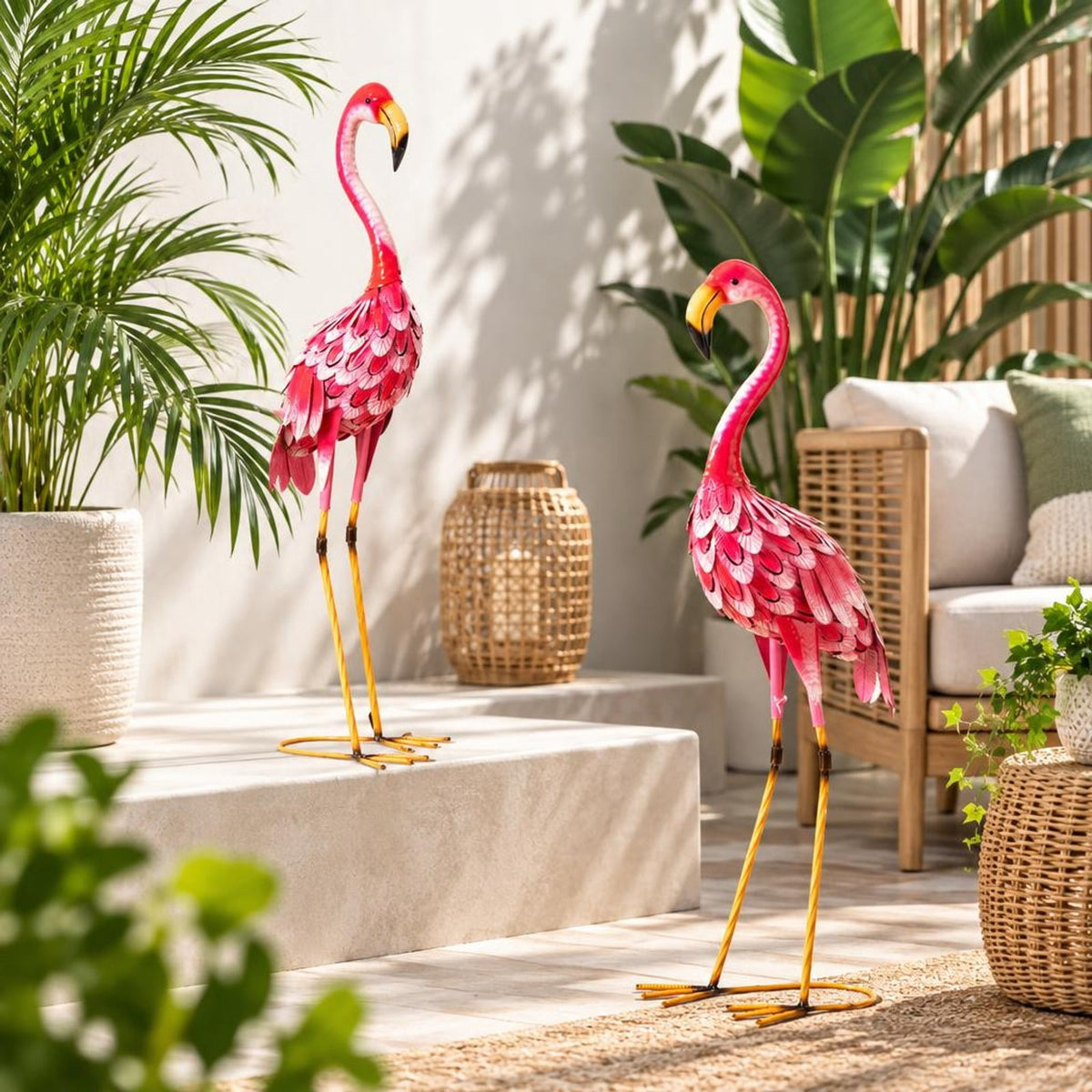 Airfind 2-Piece Flamingo Garden Statue Set, Metal Frame, 7.9 x 10.6 x 35 Footprint, 2 standing lawn sculptures in total