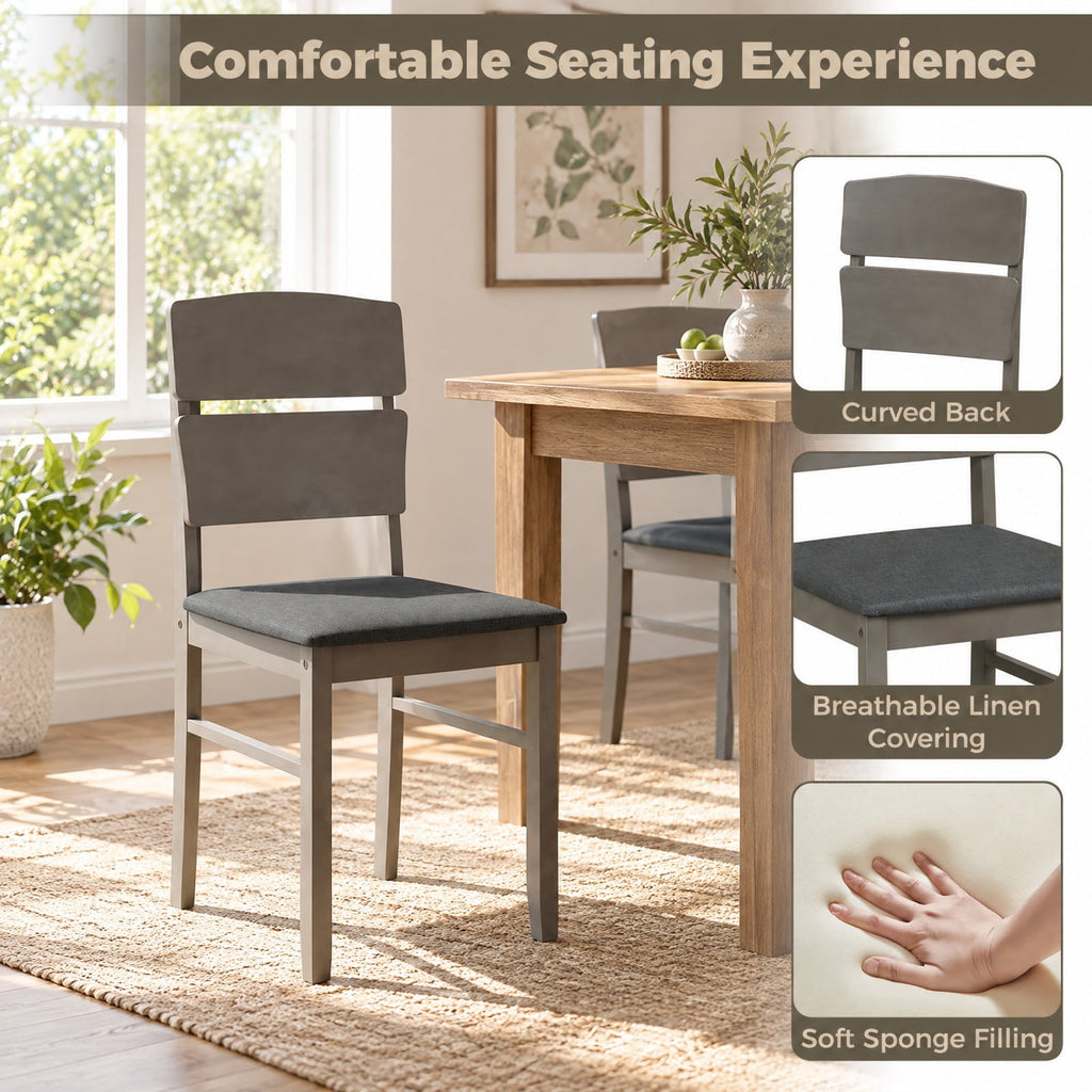 Airfind 5-Piece Dining Set featuring High Curved Backs for 4 People, 175 lbs Capacity, Rubber Wood MDF Plywood Polyester Fabric Sponge Frame, Gray