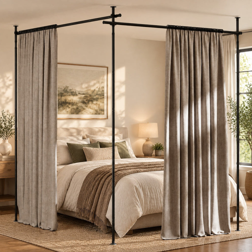 Airfind Room Divider Curtain Rod with Adjustable Floor to Ceiling Tension Rod (Curtains Not Included), 45 lbs Capacity, Metal Frame, Black