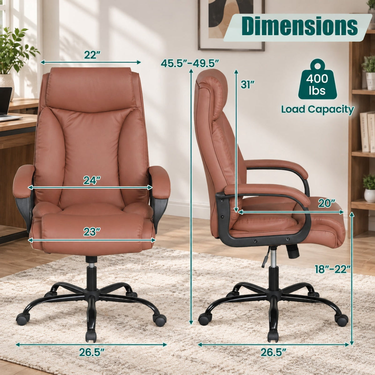 Airfind 400LBS Big and Tall Chair High Back Executive Chair Ergonomic Leather Computer Chair, 400 lbs Capacity, Brown