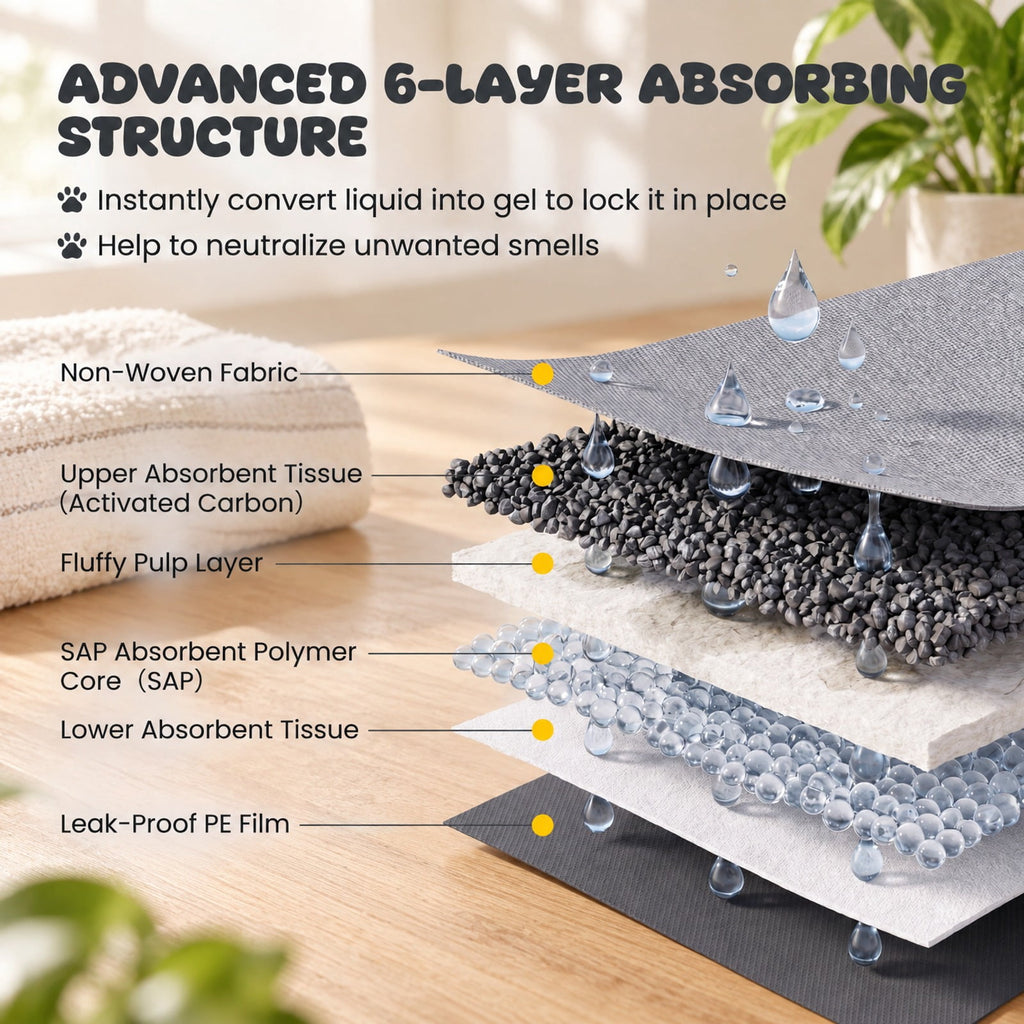 Airfind 24 Inch x 24 Inch Charcoal Dog Pee Pads 6-Layer for Dogs, Non-woven Fabric Fluffy Pulp PE Film Absorbent Tissue Pee Frame, Black
