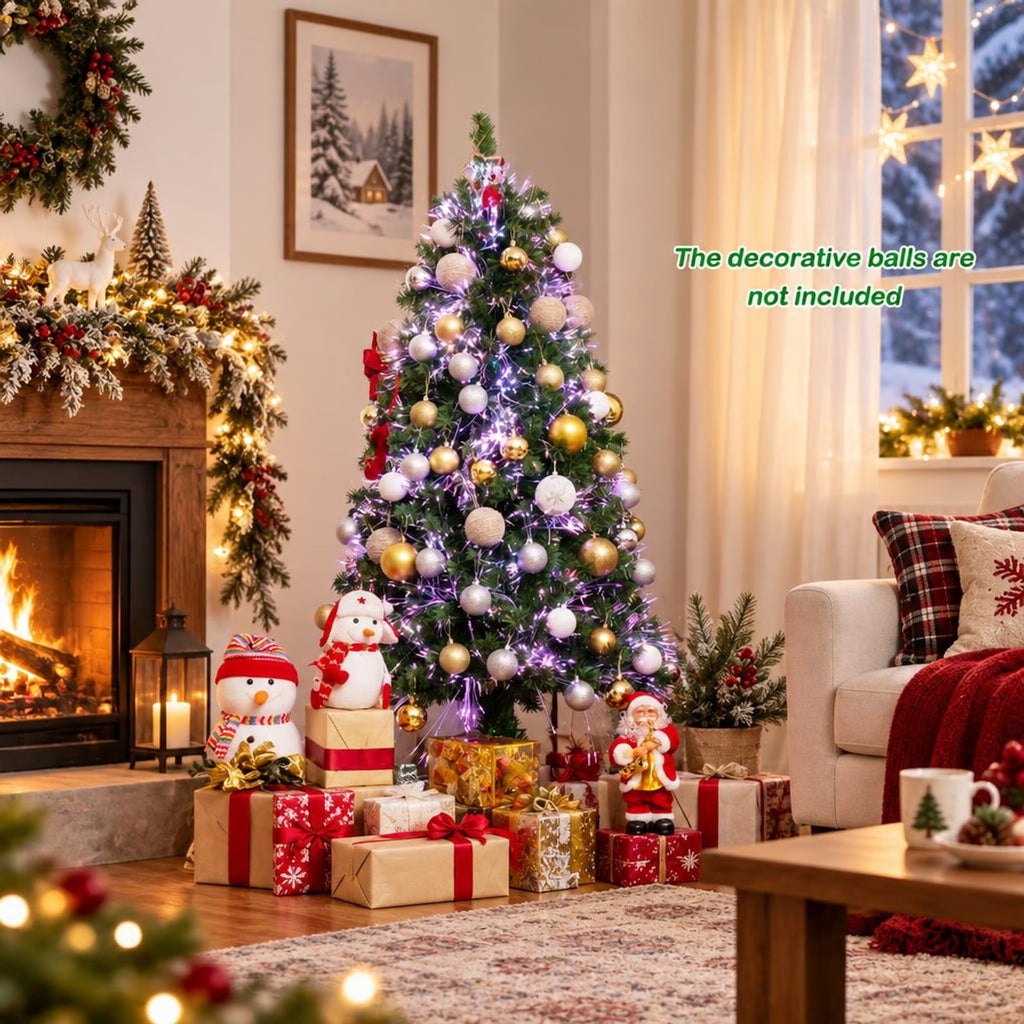 Airfind Pre-lit Multi-Colored Fiber Optic Spruce Artificial Christmas Tree-5 ft, PVC Metal Fiber Optic Height: 5/7 Ft Width: 2.5/3 Ft Frame