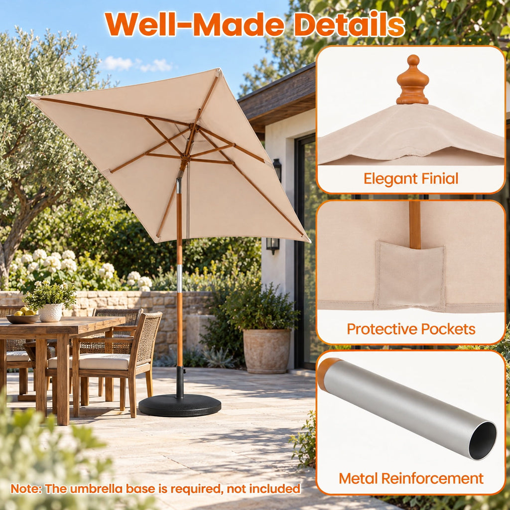 Airfind 7 Feet Outdoor Rectangular Patio Umbrella with 3 Adjustable Heights, Fabric Hardwood Bamboo Frame, 7 x 5.5 x 7.7 ft Umbrella Footprint