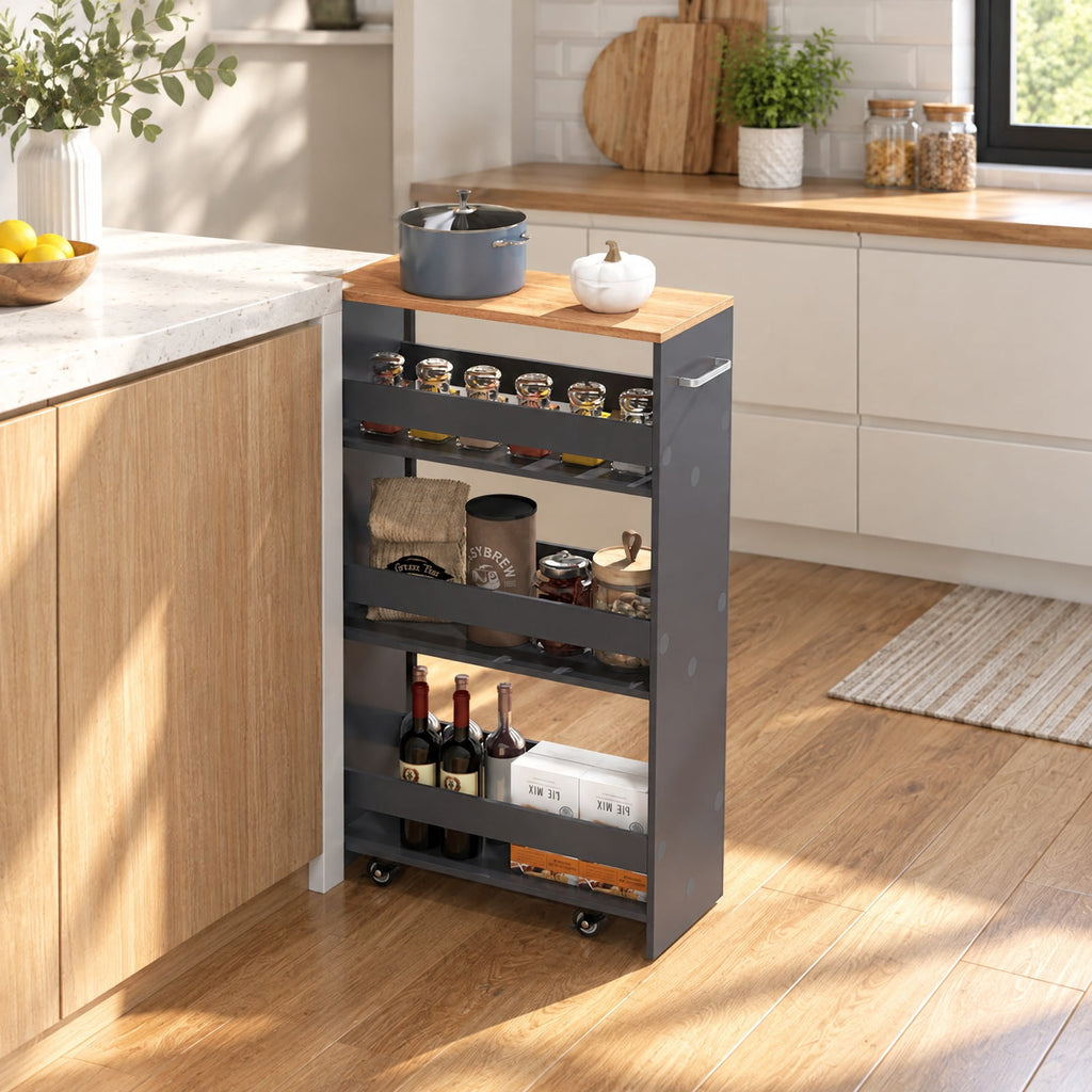Airfind 4-Tier Rolling Storage Cart Slim Kitchen Cart on Wheels with Open Shelves and Handle, 15 lbs Capacity, Engineered Wood Metal Frame, Gray
