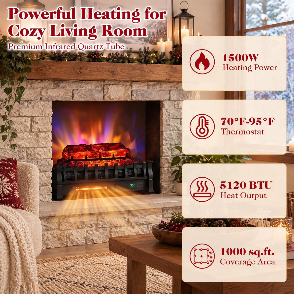 Airfind 23in WiFi Fireplace Insert Pinewood Set with App and Remote, Metal Resin Frame, 23in x 8.9in x 12.6in Cord Length 5.8 ft Footprint, Black