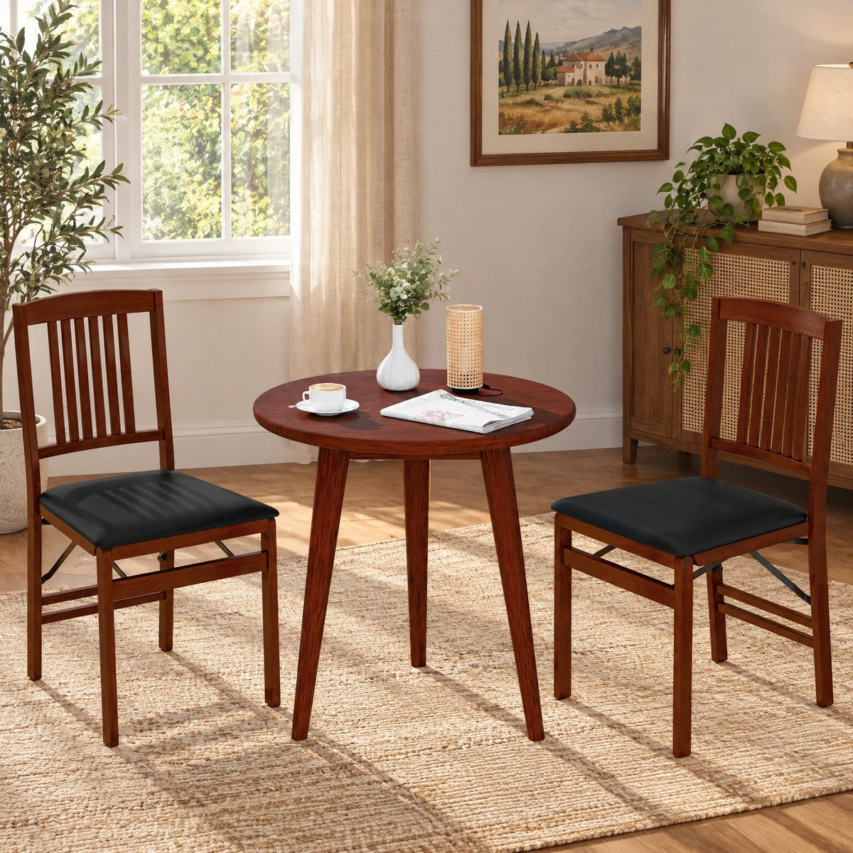 Airfind Set of 2 Foldable Upholstered Kitchen Chairs with Padded Seat, 420 lbs Capacity, Rubbed Wood Plywood PVC Sponge Frame, Brown