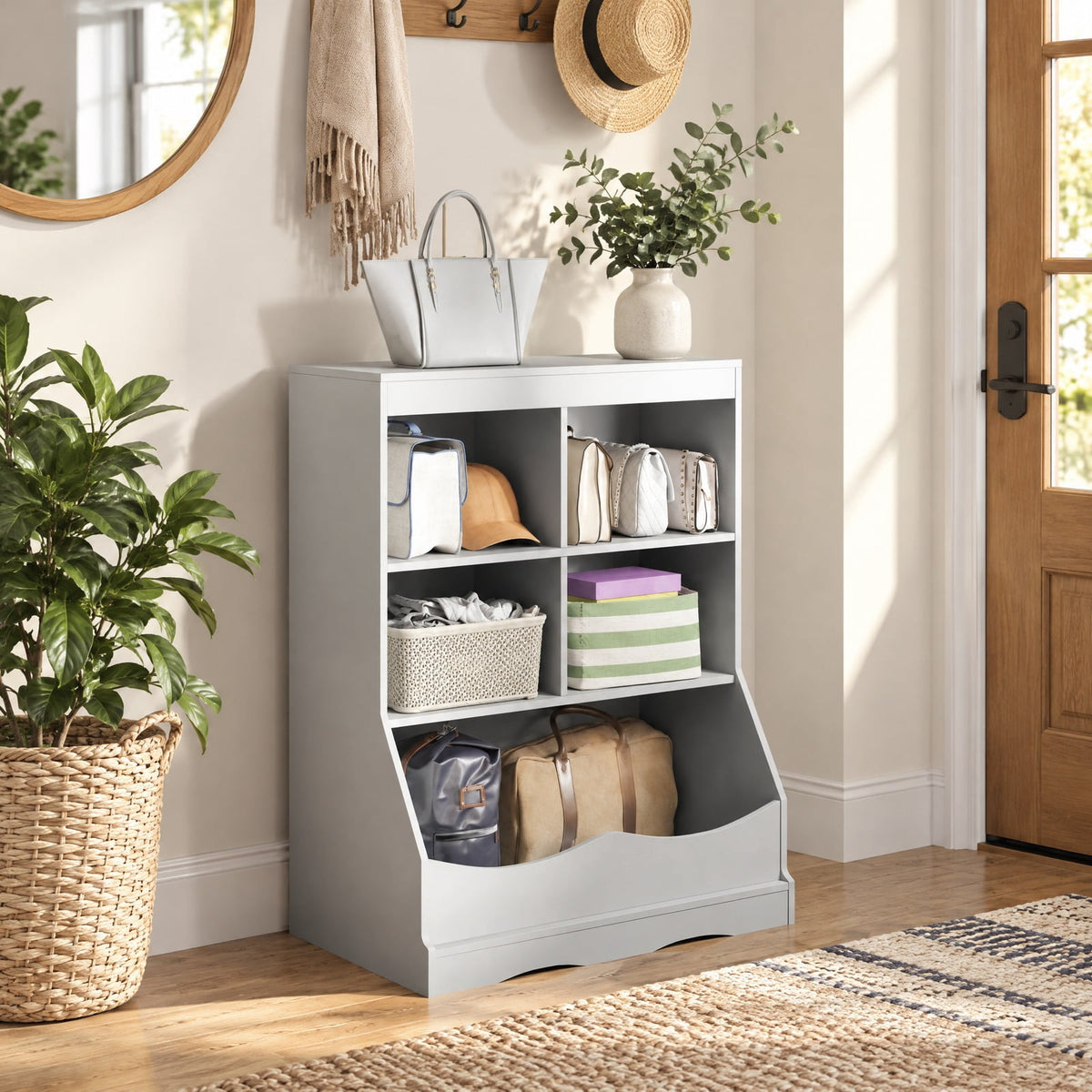 Airfind 3-Tier Childrens Multi-Functional Bookcase Toy Storage Bin Floor Cabinet, 66 lbs Capacity, MDF Engineered Wood Frame, Grey