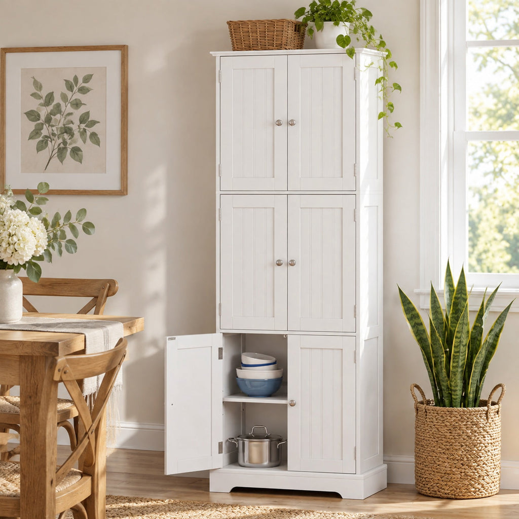 Airfind 63 Inch Tall Bathroom Storage Cabinet with 6 Doors and Adjustable Shelves, 44 lbs Capacity, Engineered Wood Frame, White