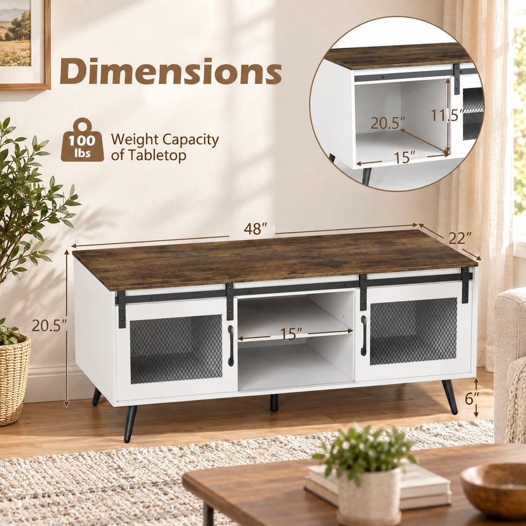 Airfind Farmhouse Coffee Table with Sliding Doors Rectangular with Adjustable Shelf, 100 Lbs Capacity, Engineered Wood Metal, Coffee