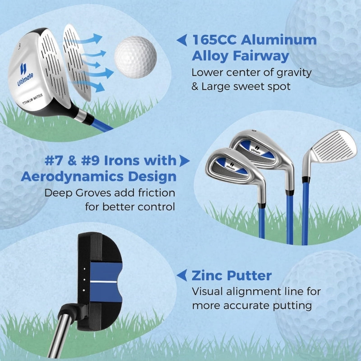 Airfind Children Golf Club Set for Ages 5 to 7 with 4 Lightweight Fiberglass Pieces and Portable Stand Bag, Blue