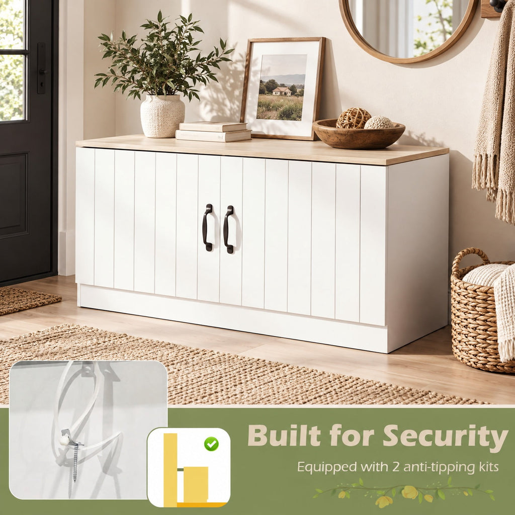 Airfind 2-Door Shoe Bench Shoe Storage Cabinet with Adjustable Shelves, 300 lbs Capacity, Engineered Wood MDF Frame, 40 x 16 x 19 Footprint