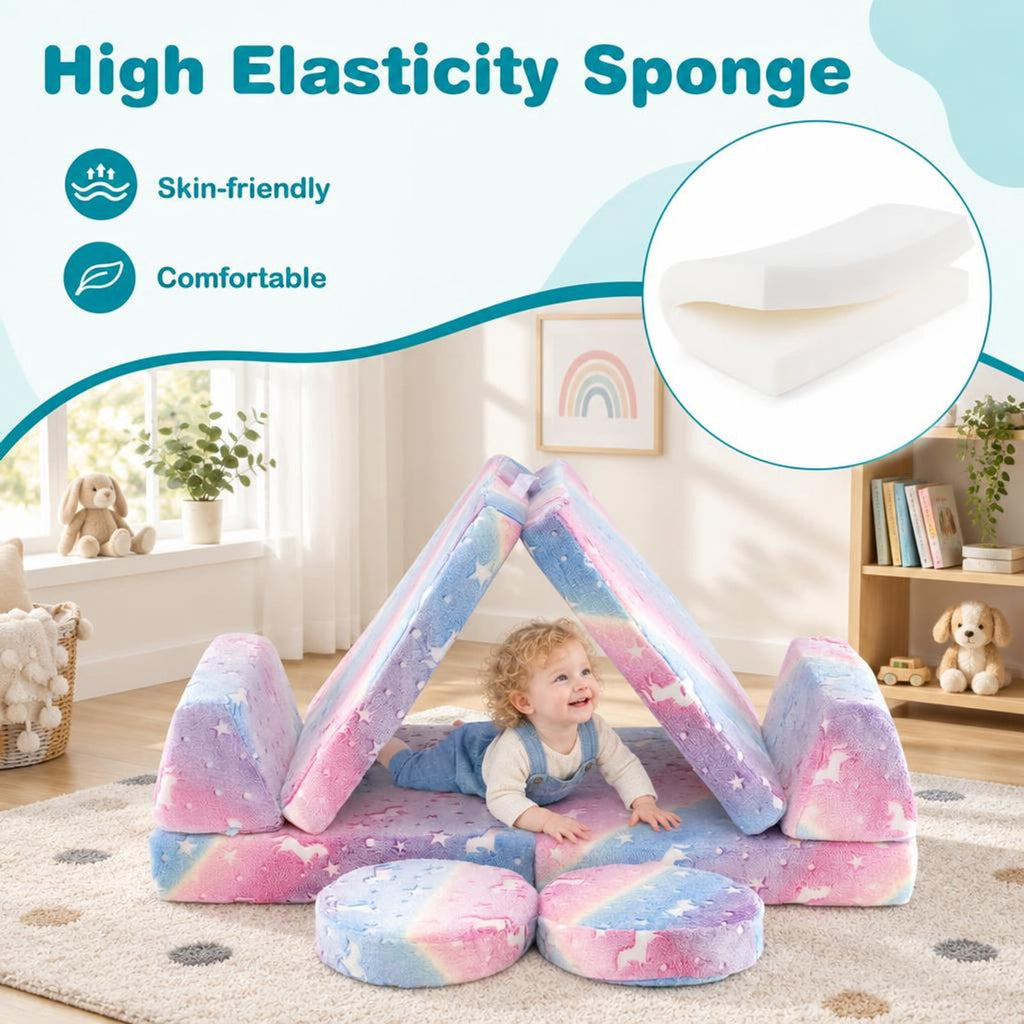 Airfind Play Couch Set, Modular Youth, Glow in the Dark with Portable Handles, Flannel Fabric Sponge Frame, for 3+ Years Old, Natural