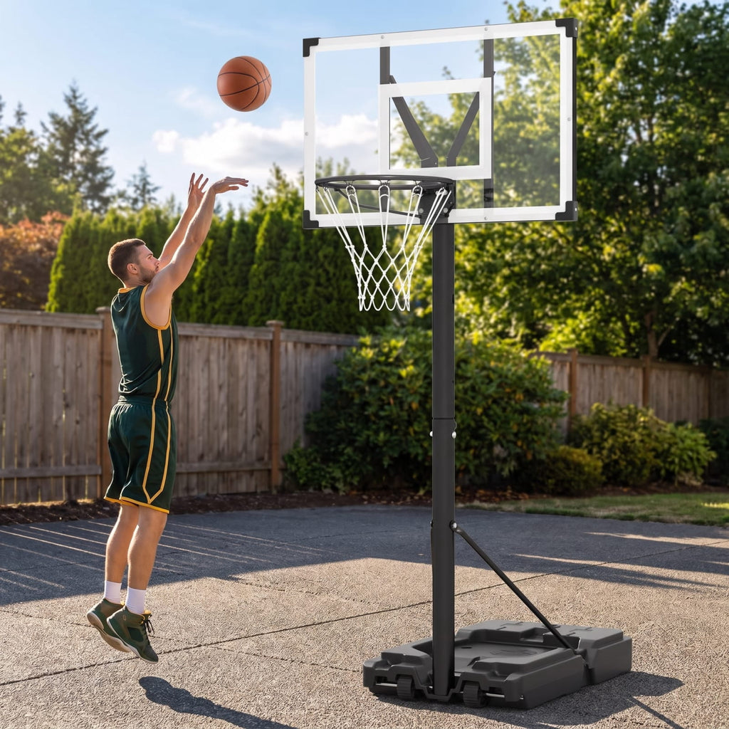 Airfind Portable Basketball Hoop with 4.43 to 10 Foot Adjustable Height 44 Inch Shatterproof Backboard and Ball Storage for Backyard, Black
