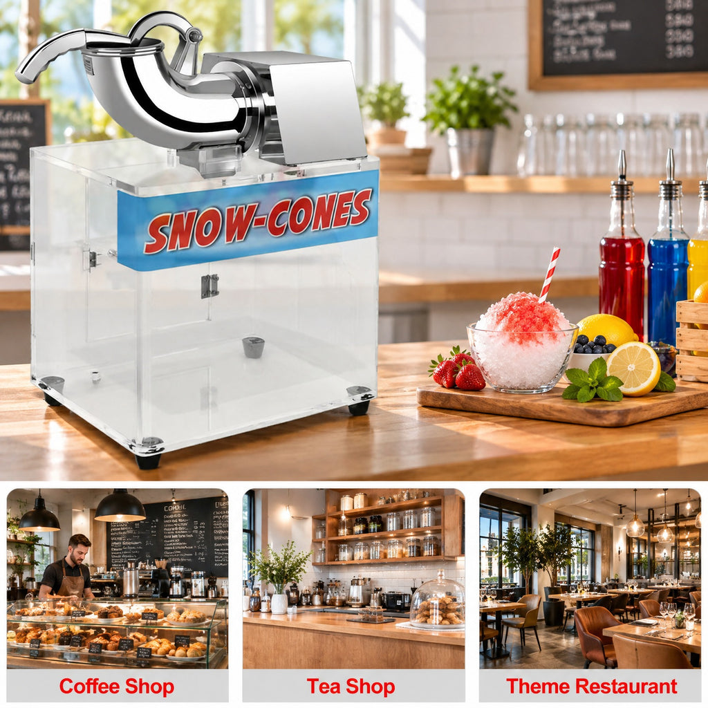 Airfind Electric Snow Cone Machine Ice Shaver Maker, 201 stainless Steel Frame, 16.5 x 12.5 x 24 (L x W x H) Acrylic box Footprint