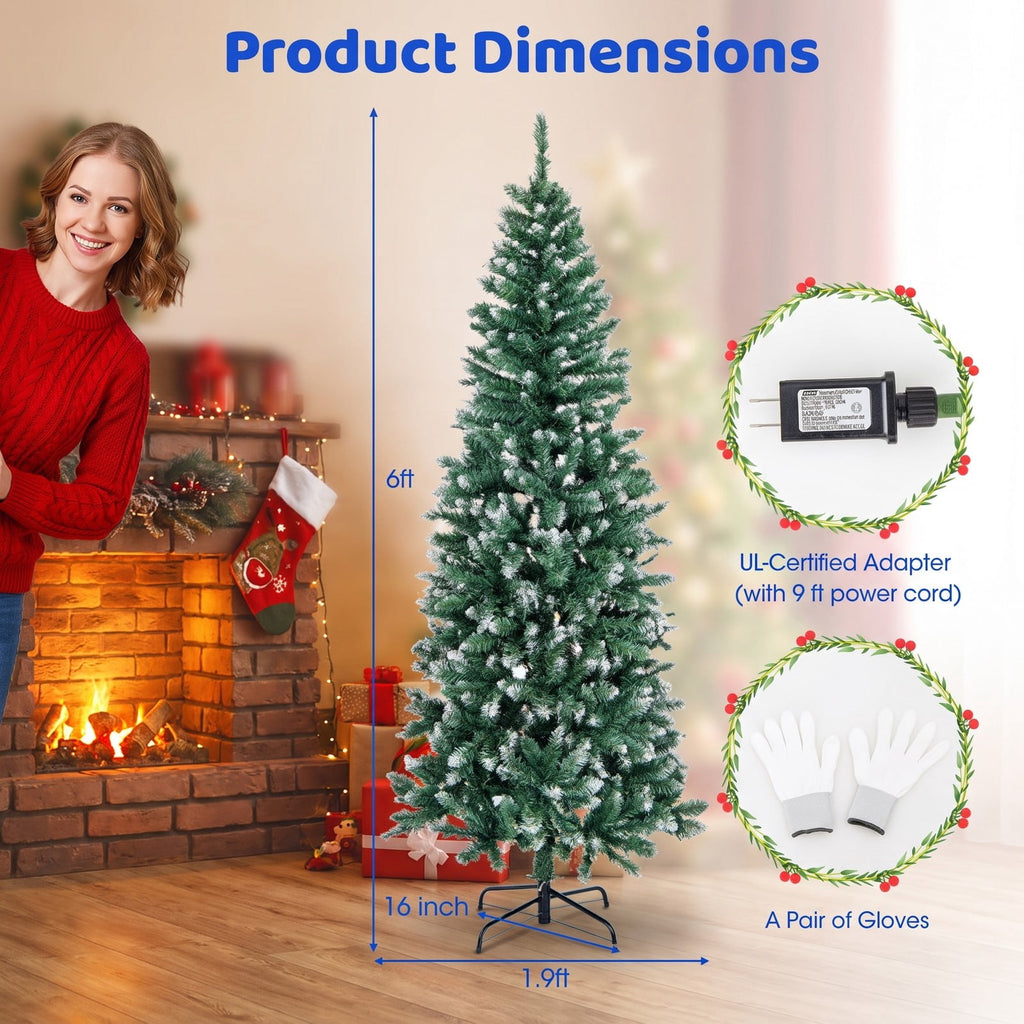 Airfind 6 Feet Pre-Lit Artificial Christmas Tree with 618 Snowy Branch Tips, PVC Metal Tree Height 150 cm Tree Width 48 cm Frame, Blue+Green