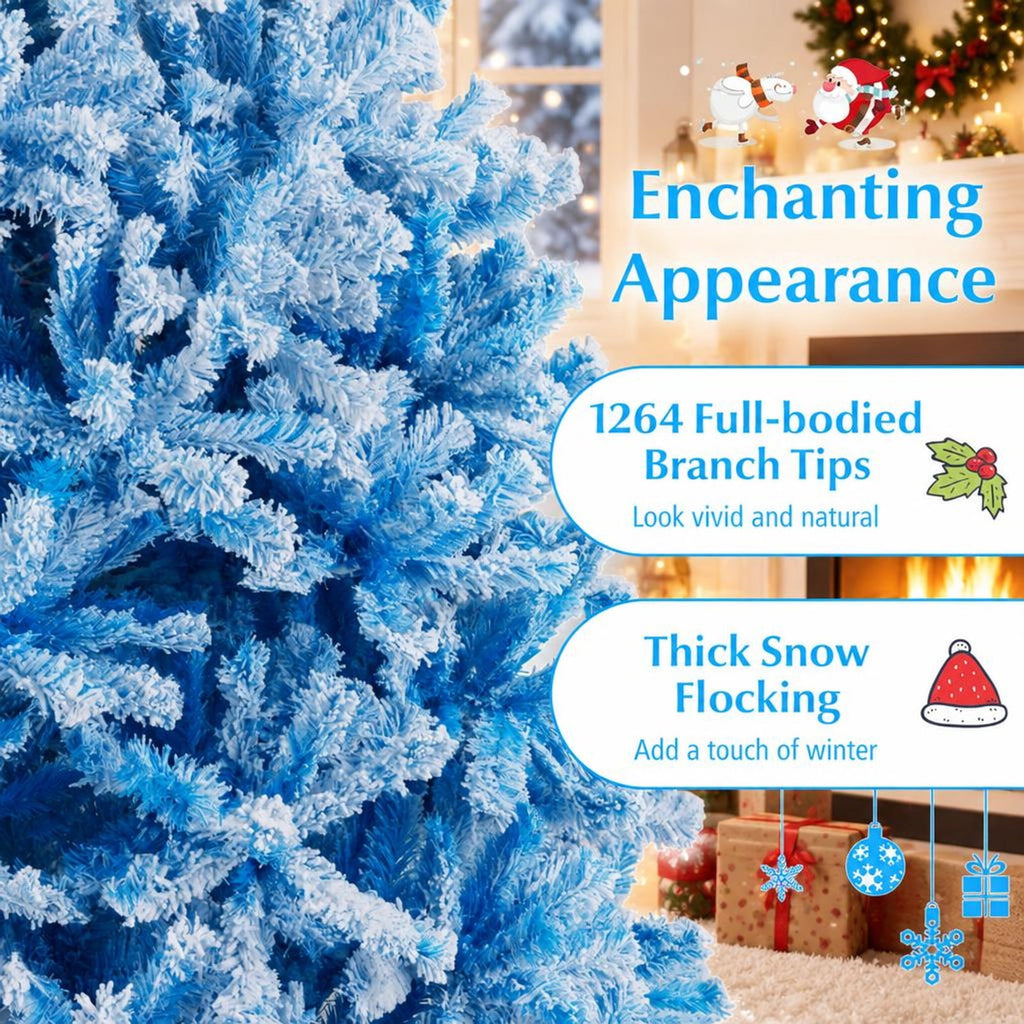 Airfind 2025 New Artificial Christmas Tree with 456 Branch Tips and Folding Metal Stand-7FT, Blue, Diameter of Stand 16 Inch 18 Inch 20 Inch 22 Inch
