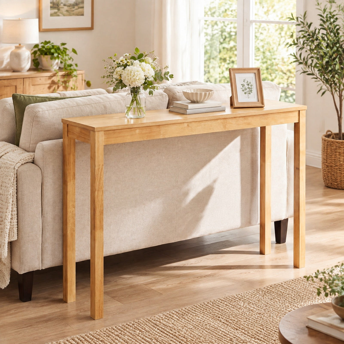 Airfind Wooden Console Table Modern Farmhouse Sofa Table with Thickened Top, 132 lbs Capacity, Rubber Wood MDF Frame, 48 x 12 x 32 Footprint