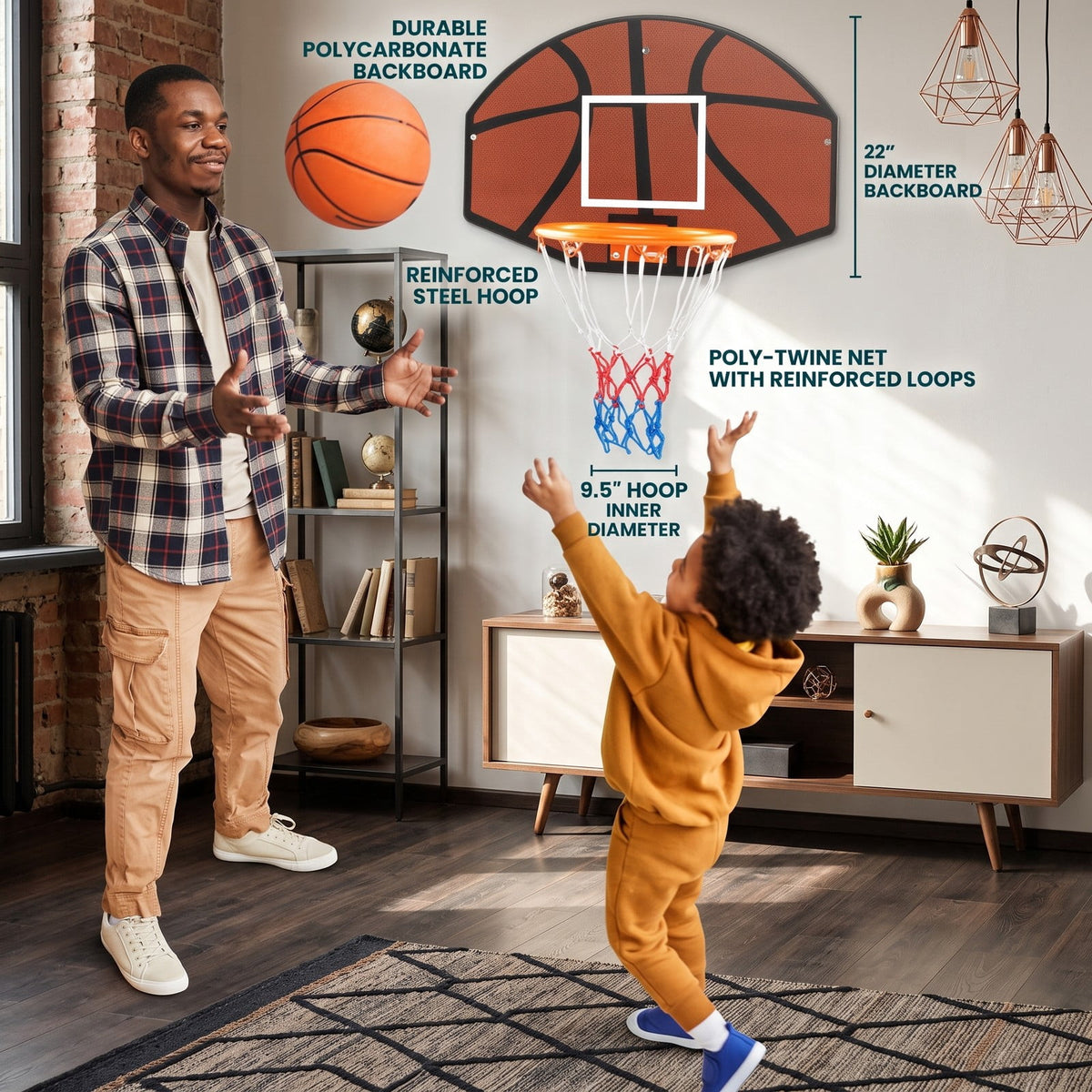 Airfind Wall-Mounted Mini Basketball Hoop with Large Shatterproof Backboard, Indoor Outdoor Basketball Game Set with Metal Rim and Anti-Tear Net for Kids, Black Red