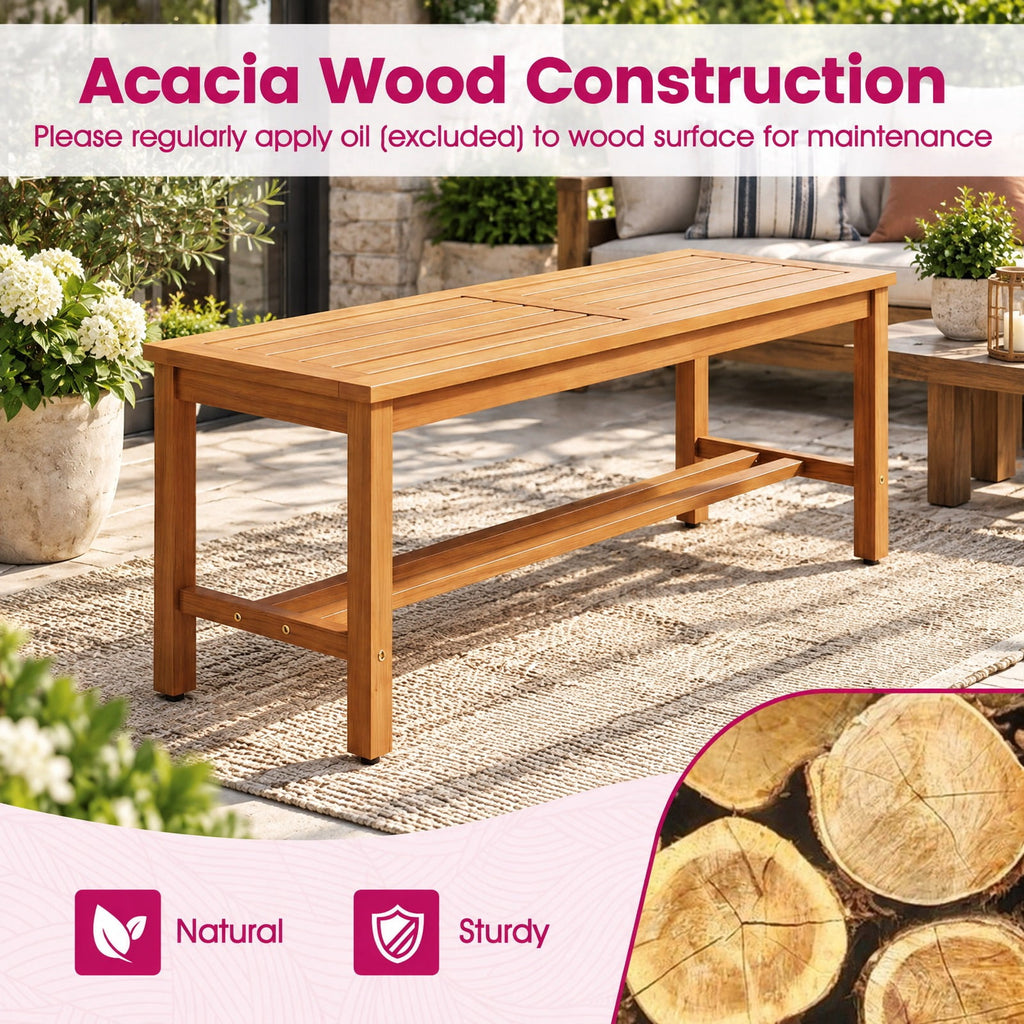 Airfind Outdoor Acacia Wood Patio Bench for 2 with Slatted Seat-1 Piece, 800 lbs Capacity, Acacia Wood Frame, 40 x 14 x 17 Footprint, Wood