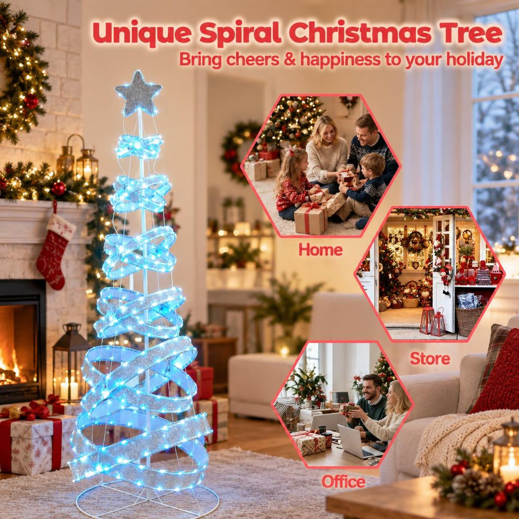 Airfind 7 Feet Outdoor Spiral Christmas Tree for Party Xmas New Year Decoration, Metal Polyester Frame, 2.3 ft x 2.3 ft x 7 ft Footprint, White