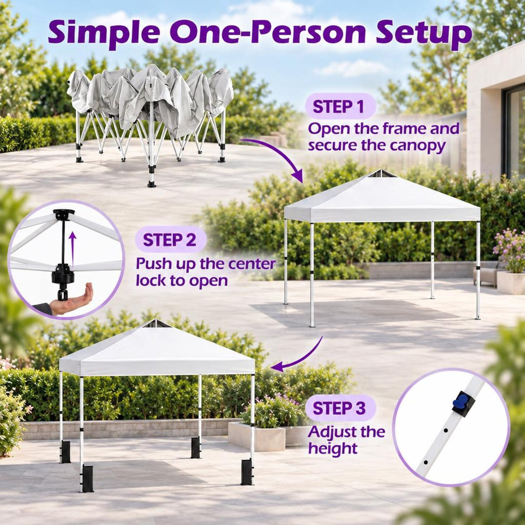 Airfind 10 x 10 Feet Outdoor Commercial Pop up Canopy Tent, 210D Oxford Fabric Metal Frame, 10 x 10 x 8.2-8.8 ft (L x W x H) 3 Footprint, White