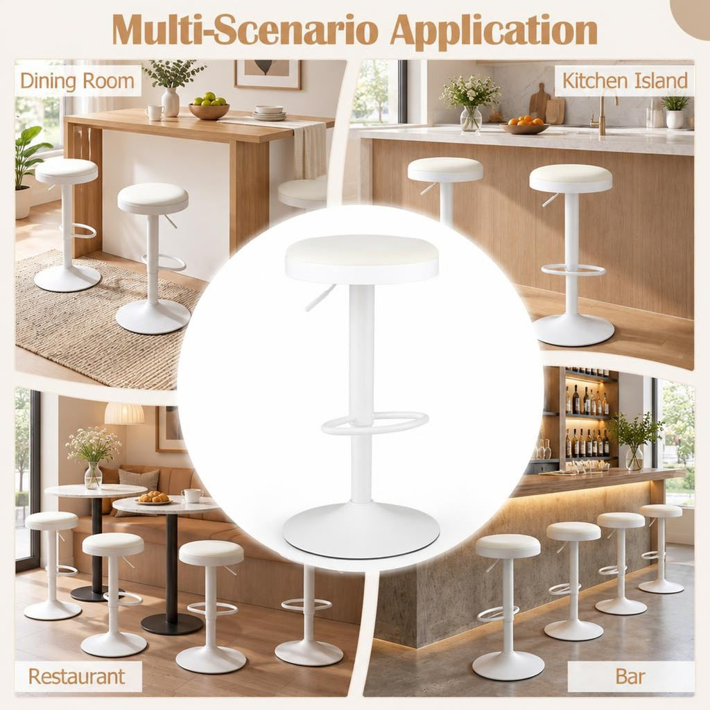 Airfind Set of 2 Kitchen Bar Stools with Height Adjustment Padded Seat and D-Shaped Footrest, 330 lbs Capacity, Metal Sponge Fabric Frame, White