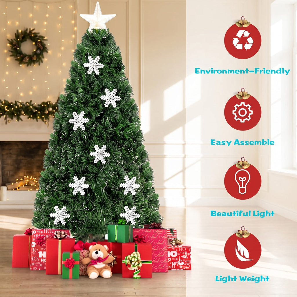 Airfind LED Optic Artificial Christmas Tree with Snowflakes-5 Feet, PVC Frame, 2.4 x 5 (Diameter x H) Height: 5 ft Weight: About 8 lbs Footprint