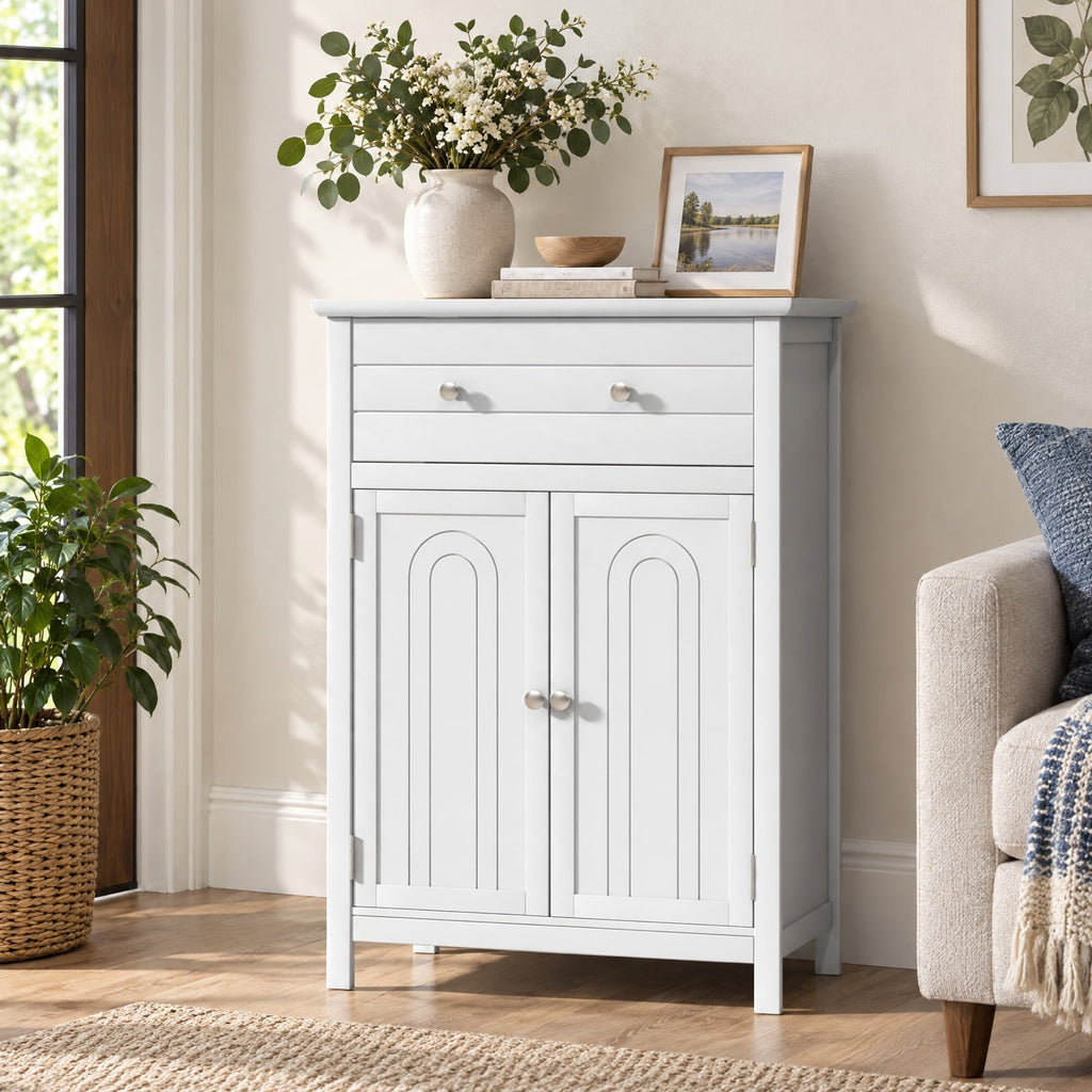 Airfind Free Standing Bathroom Storage Cabinet with Large Drawer, 110 lbs Capacity, MDF Frame, 23.5in x 12in x 31.5in Footprint, White