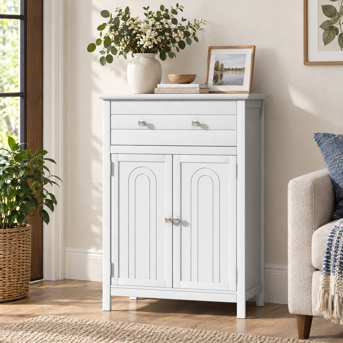 Airfind Free Standing Bathroom Storage Cabinet with Large Drawer, 110 lbs Capacity, MDF Frame, 23.5in x 12in x 31.5in Footprint, White