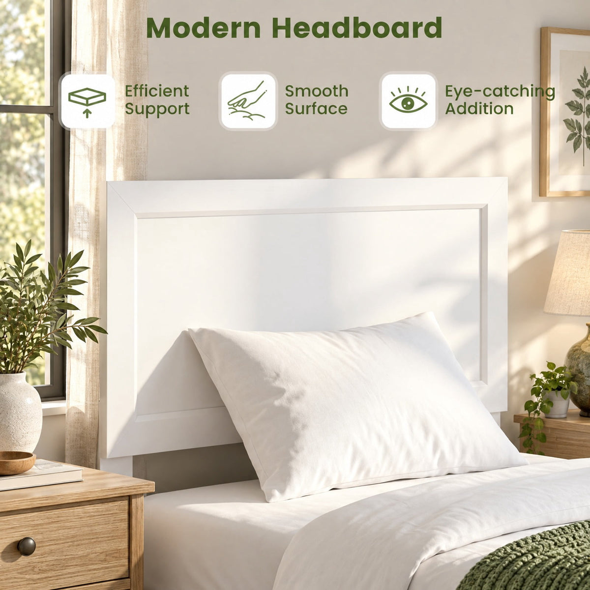 Airfind Twin Size Bed Frame with Headboard for Small Room No Box Spring Needed, 500 lbs Capacity, Engineered Wood Frame, White