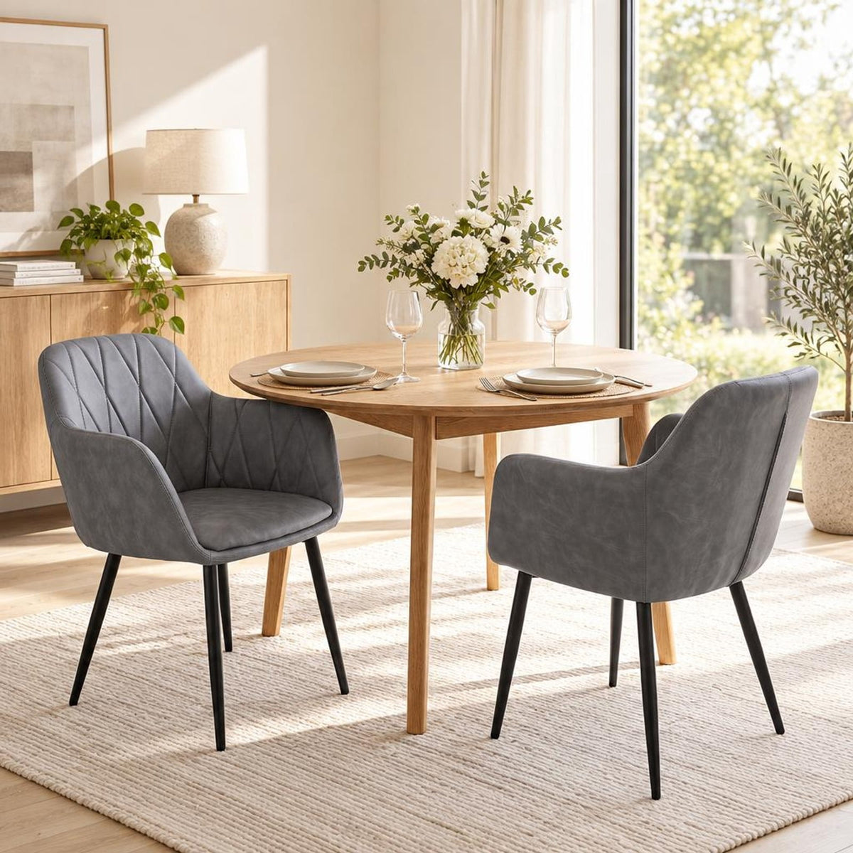 Airfind Upholstered PU Leather Kitchen Chairs Set of 2 with Curved Back and Wide Seat, Chair 396 lbs Total Capacity, PU Leather Metal Sponge Frame