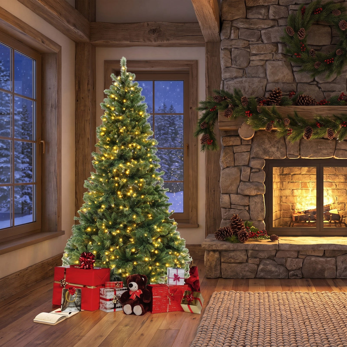 Airfind 6/7/8 Feet Hinged Christmas Tree with PVC Branch Tips Warm White LED Lights-6 ft, PVC Metal Frame, White