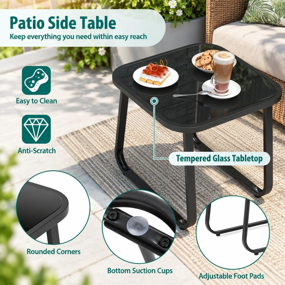 Airfind 3-Piece Outdoor Glider Bistro Set with Tempered Glass Top and Metal Frame, 22 x 18Weight Footprint, Black