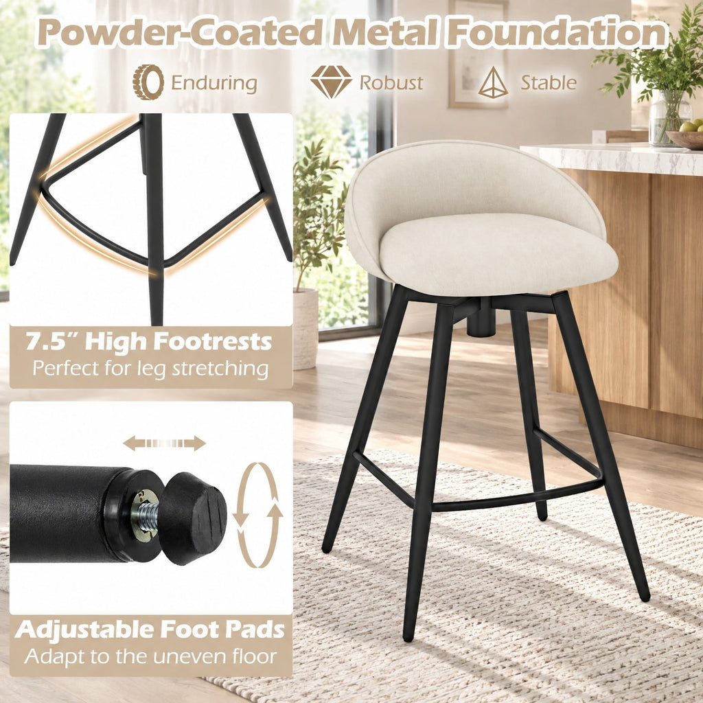 Airfind Upholstered Bar Stools Set of 2 with Footrest and Backrest, 330 lbs Capacity, Metal Linen Fabric Sponge Frame, Beige