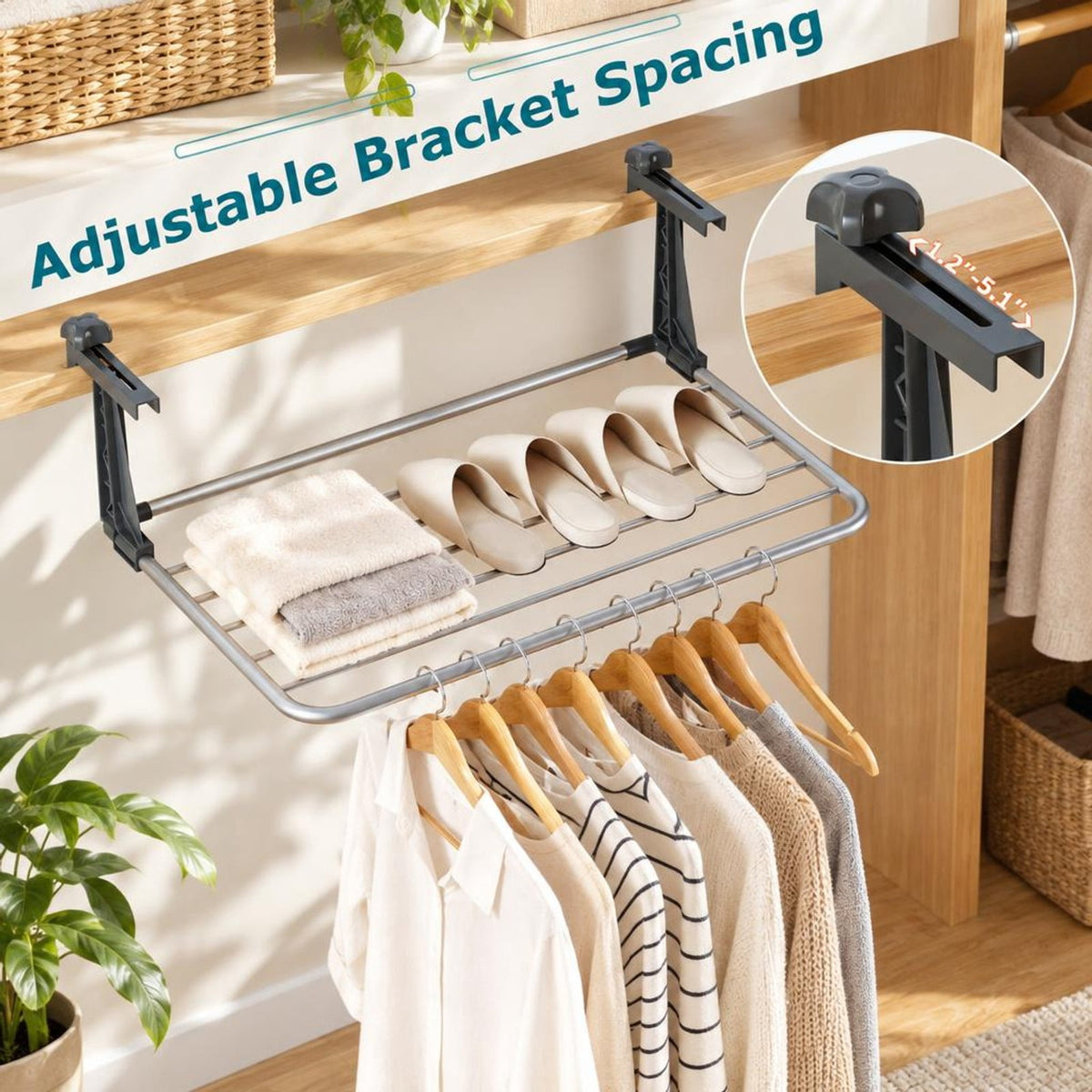 Airfind Portable Aluminum Clothes and Towel Drying Rack, Aluminum Plastic Frame, 25.5 × 17 × 9 Footprint, Silver + Black