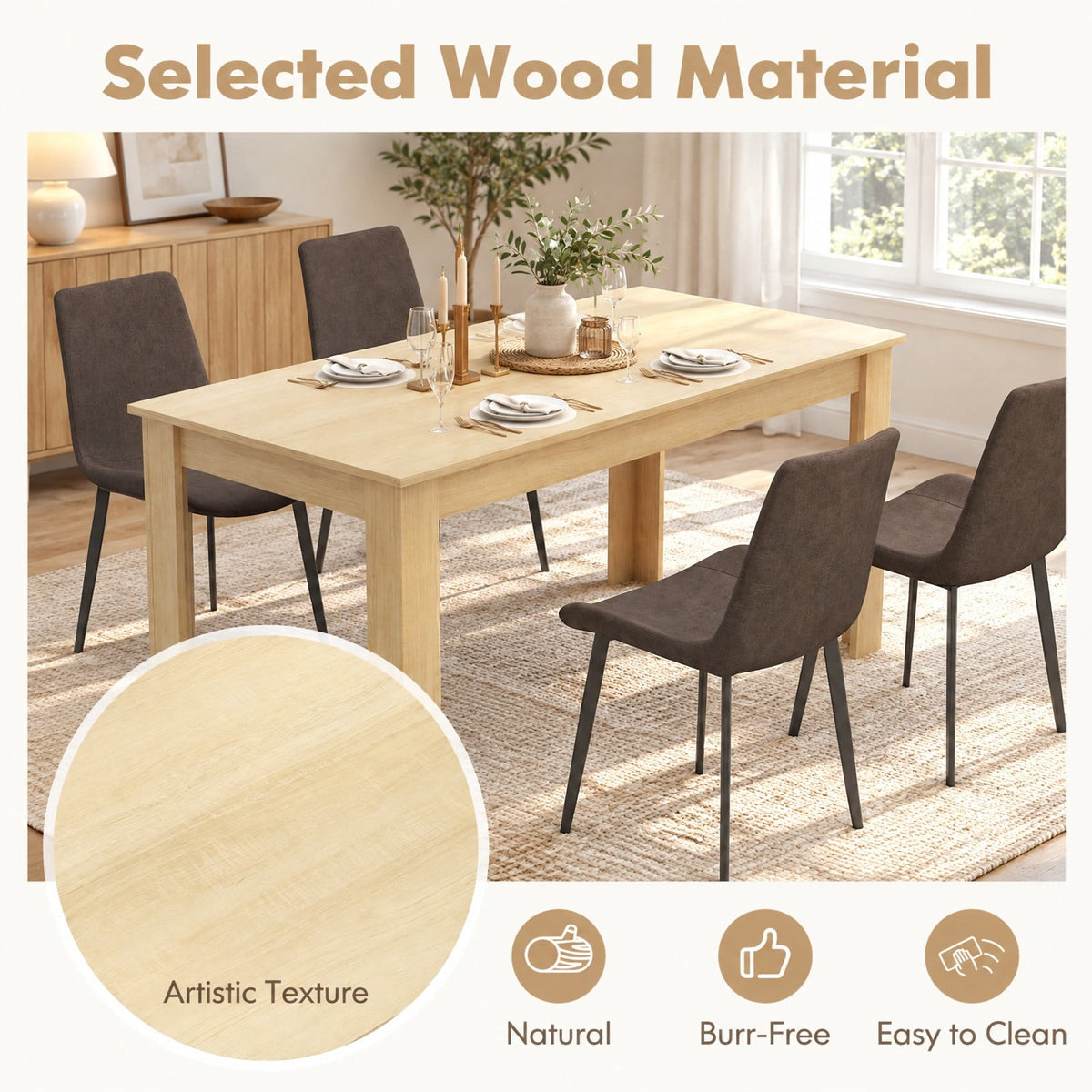 Airfind 63 Inch Rectangular Modern Dining Kitchen Table, 200 lbs Capacity, Engineered wood Frame, 63 x 31.5 x 30 Footprint, Natural