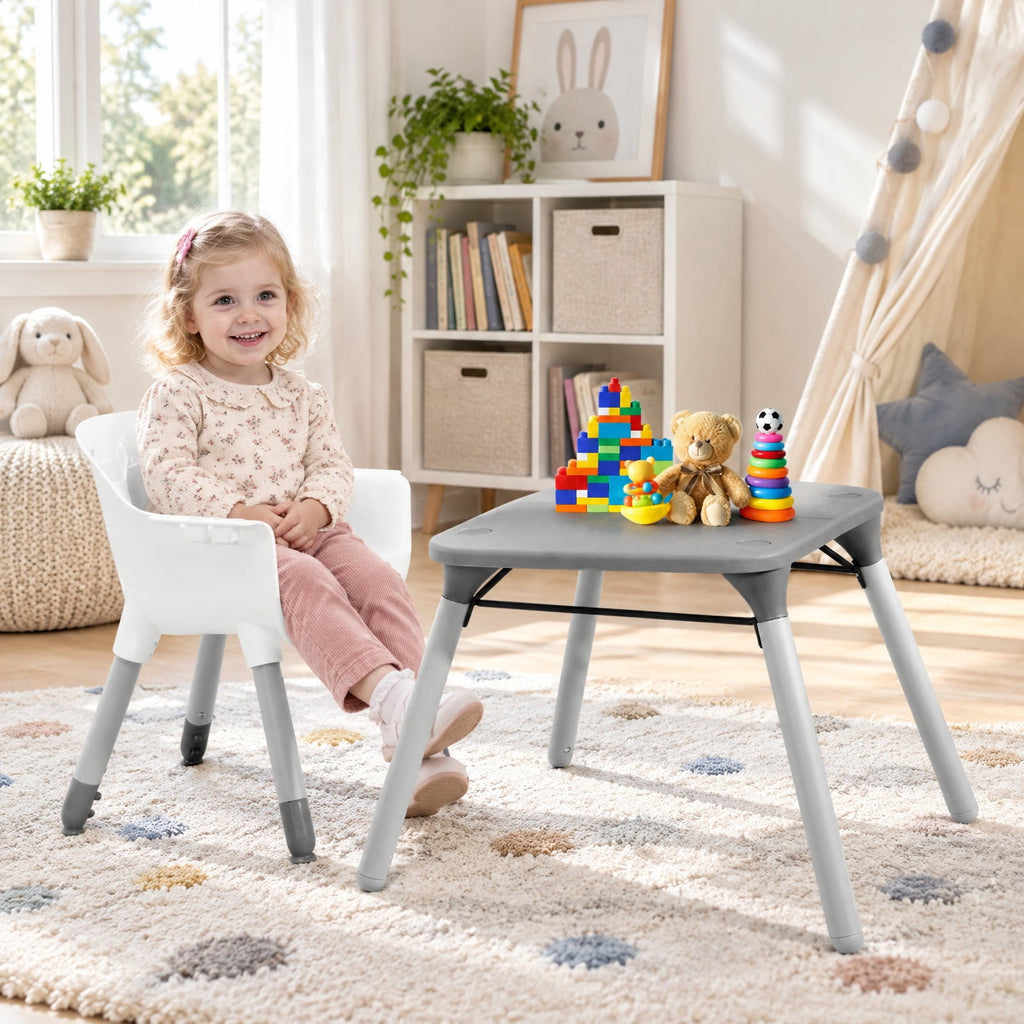 Airfind 4-in-1 Baby Convertible Toddler Table Chair Set with PU Cushion, 33 lbs Capacity, PU PP metal Frame, for 6-36 months, Gray