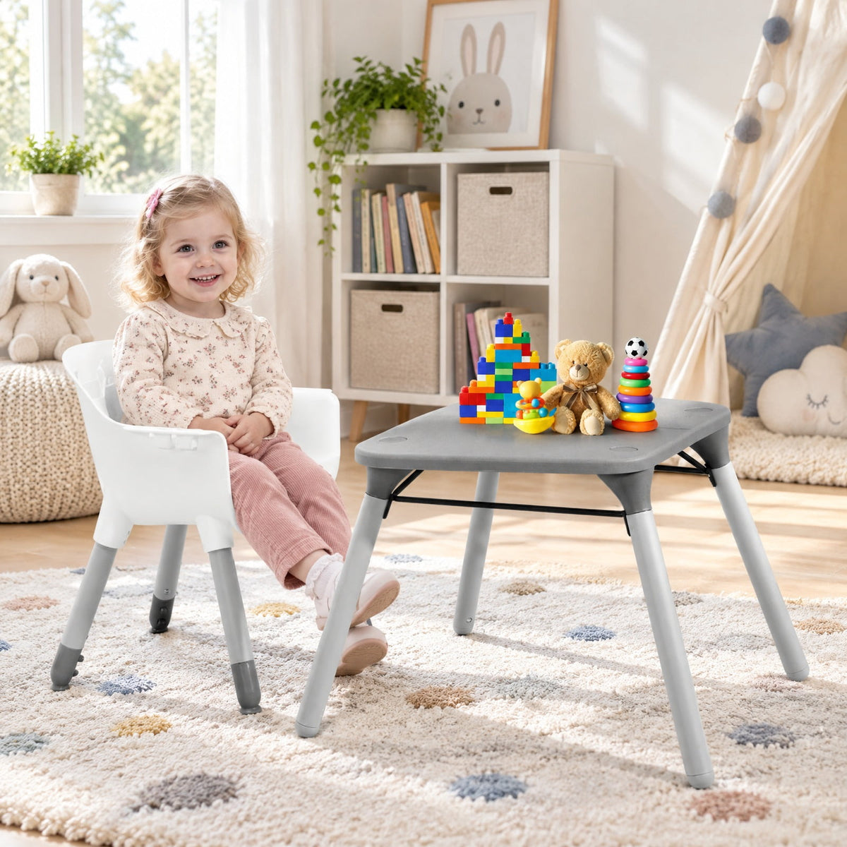 Airfind 4-in-1 Baby Convertible Toddler Table Chair Set with PU Cushion, 33 lbs Capacity, PU PP metal Frame, for 6-36 months, Gray