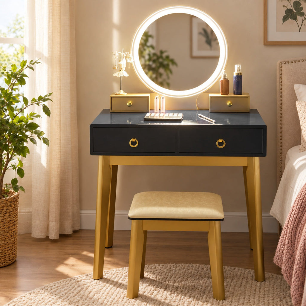 Airfind Makeup Vanity Table Set 3 Color Lighting Dressing Table, 7in x 3.5in x 3in (L x W x H) Big drawer Footprint, Black