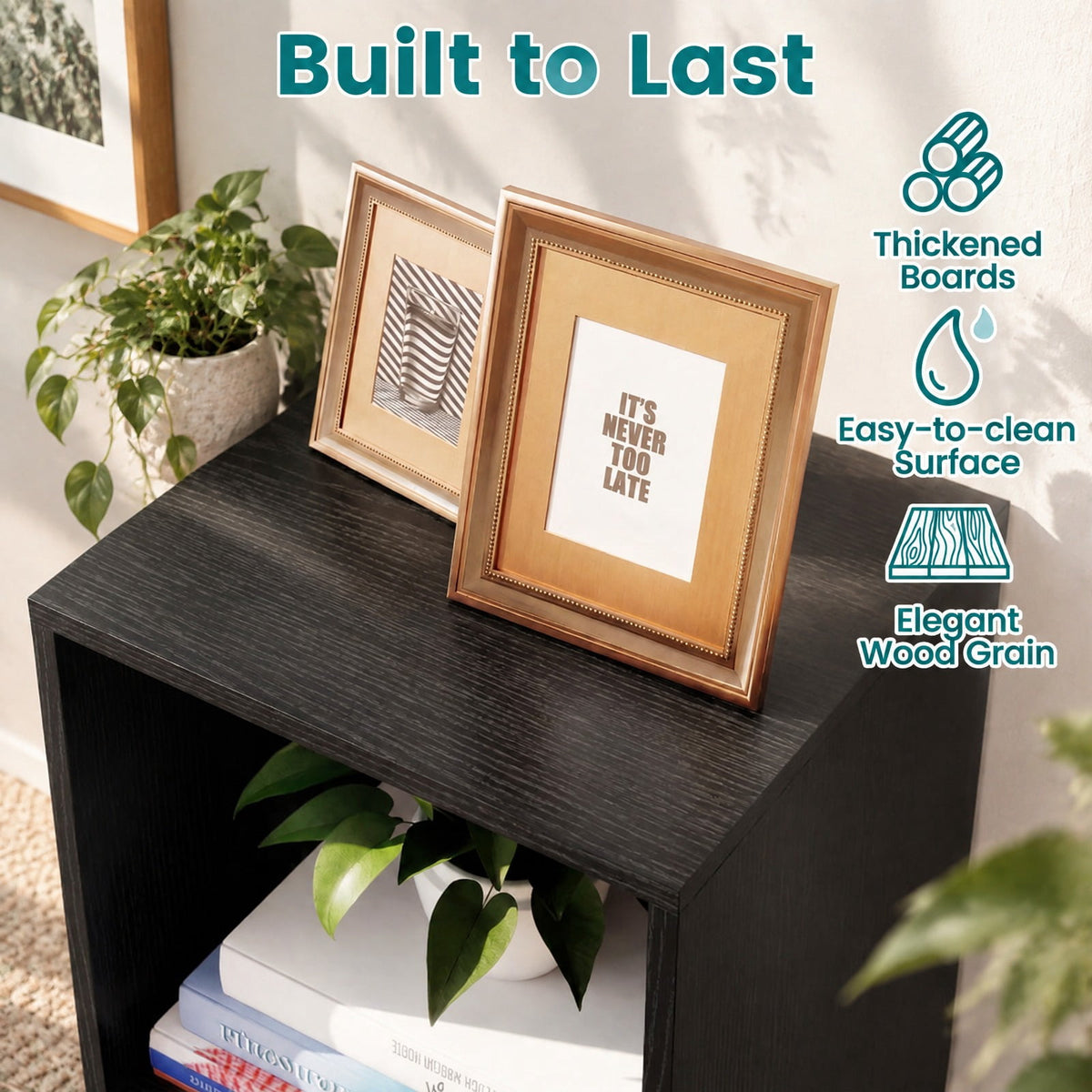 Airfind 2 Cube Bookshelf with Back Guardrail for Living Room Bedroom, Engineered Wood Frame, 14 Inch x 13 Inch x 27.5 Inch Depth of Bottom Shelf 12 Inch Footprint