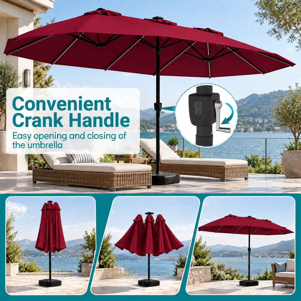 Airfind 15.5FT Extra-Large Patio Umbrella with Base 12 Reinforced Ribs, 180G Polyester Fabric Metal External Frame, Red
