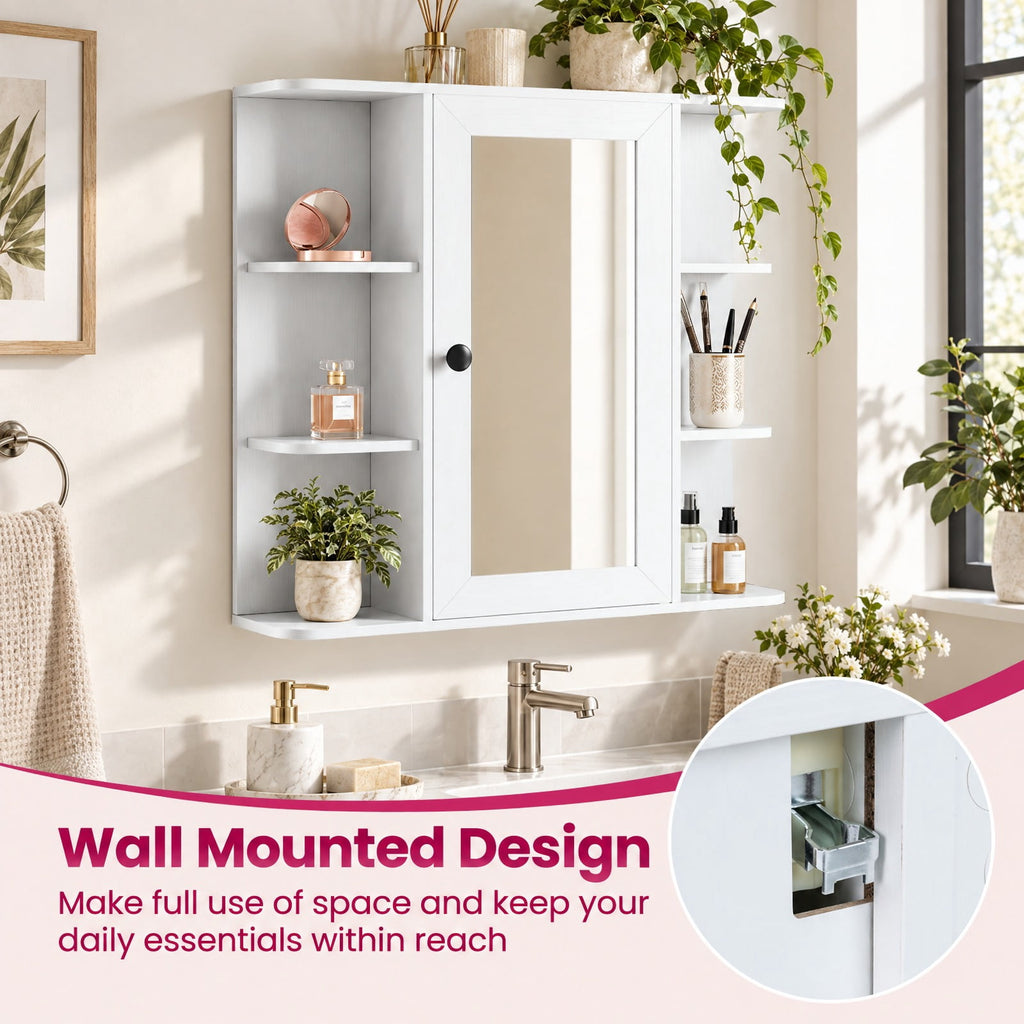 Airfind Wall Mounted Bathroom Medicine Cabinet with Mirror and Shelves, 120 lbs Capacity, MDF Engineered Wood Glass Frame, White