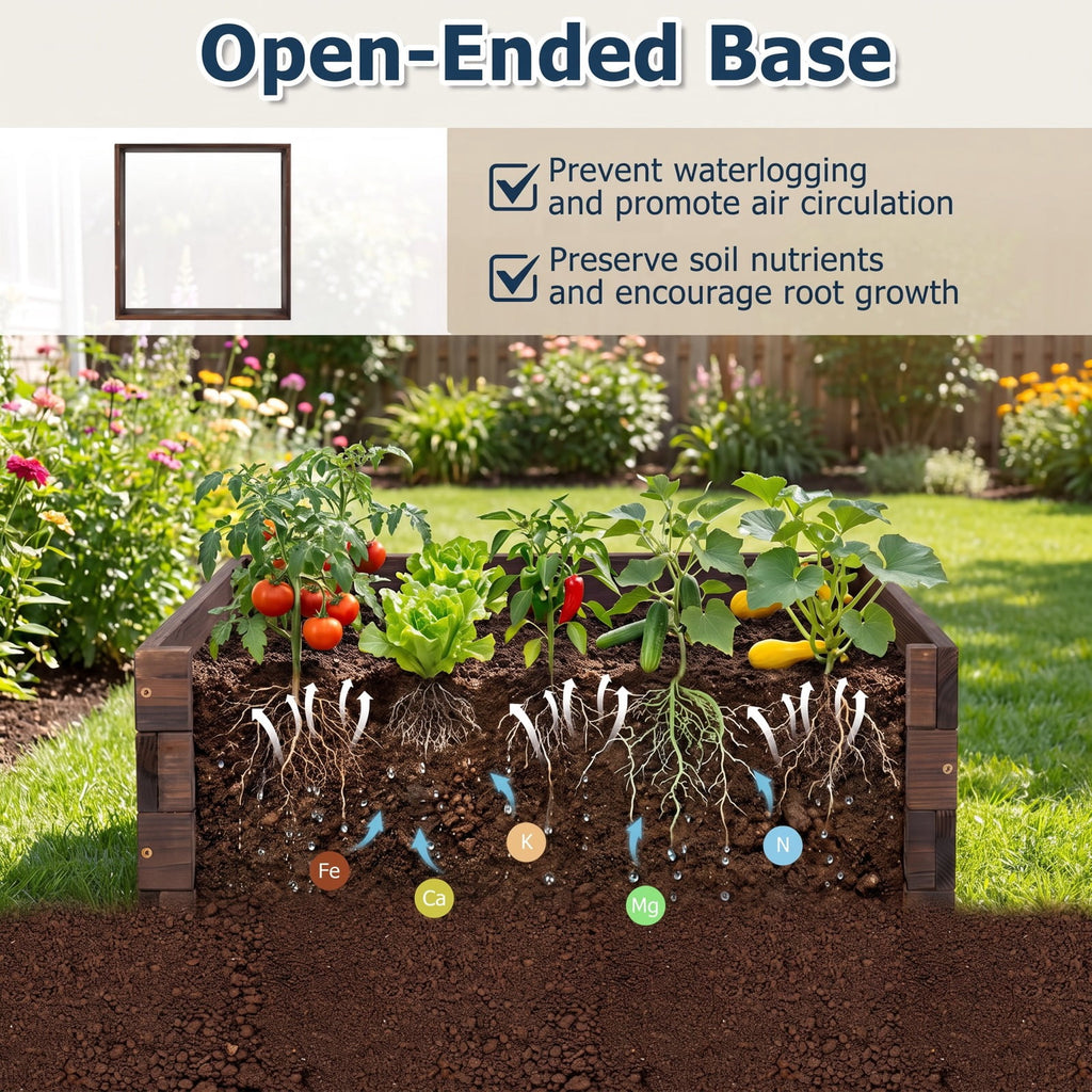 Airfind Square Raised Garden Bed Flower Vegetables Seeds Planter, Fir Wood Frame, 23 x 23 x 9 Footprint, Brown