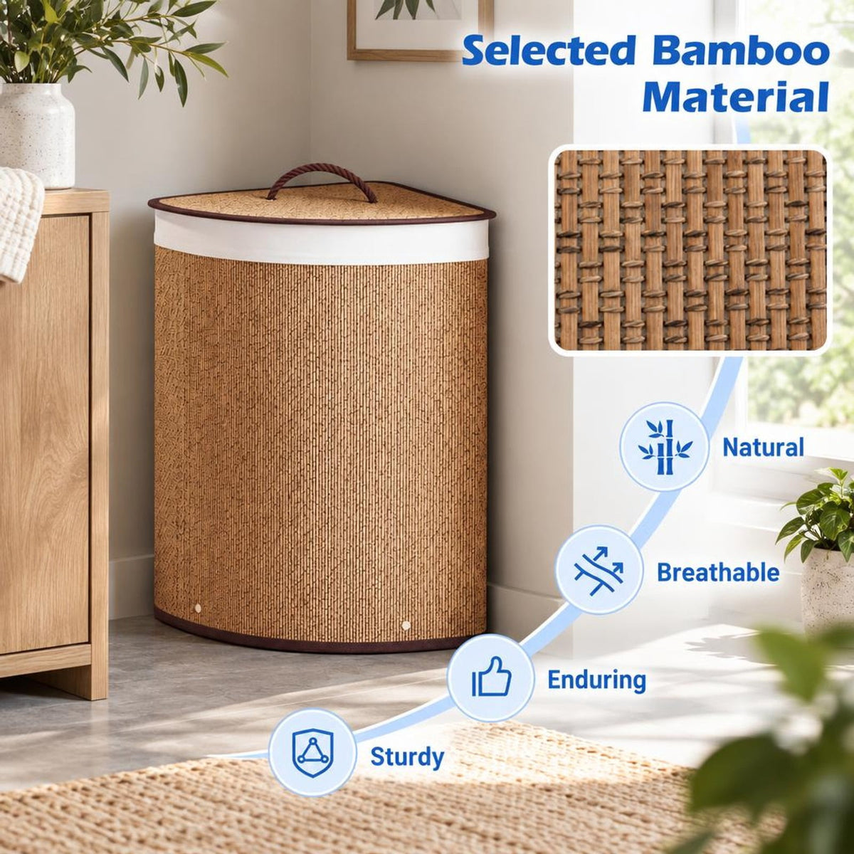 Airfind 15 Gal Capacity Bamboo Laundry Hamper with Removable Liner, 22 lbs Capacity, Bamboo Polyester Cotton Metal Engineered Wood Frame, Brown