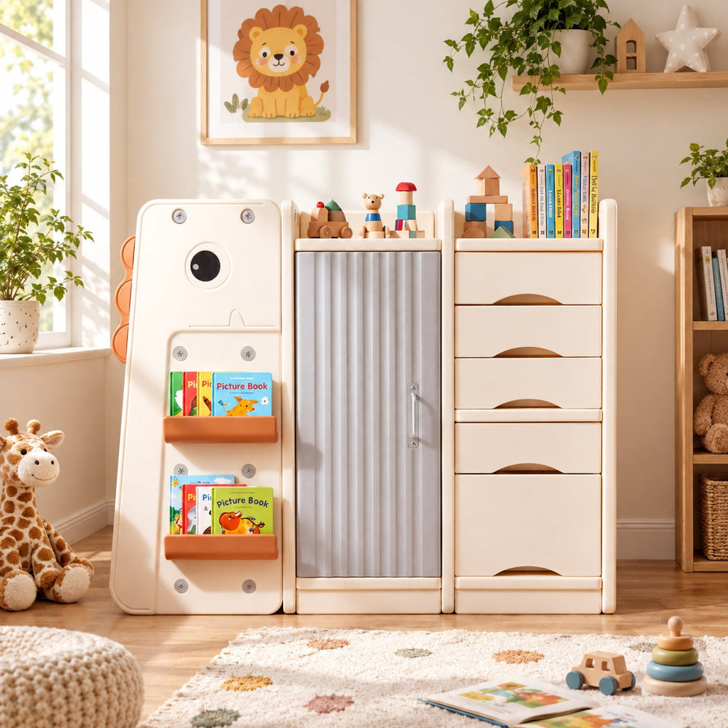 Airfind Kids Toy Storage Organizer with 5 Removable Bins for Playroom, 110 lbs Capacity, HDPE Frame, for 3+ Years Old Total, Beige