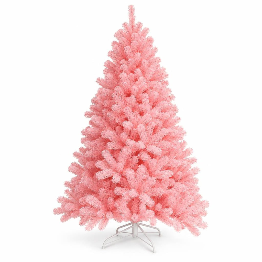 Airfind 6 Feet Pink Artificial Hinged Spruce Full Christmas Tree with Foldable Metal Stand, New PVC Frame, Pink