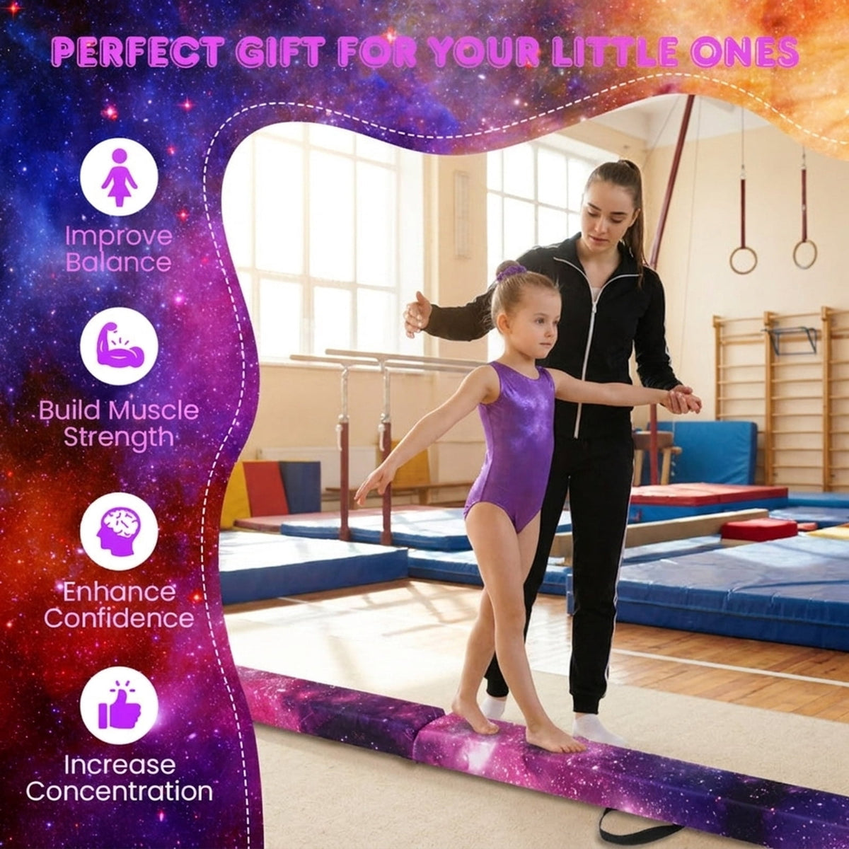 Airfind 7 ft Folding Practice Balance Beam with Suede Cover, Anti-Slip Pads and Pine Wood Frame, Multi