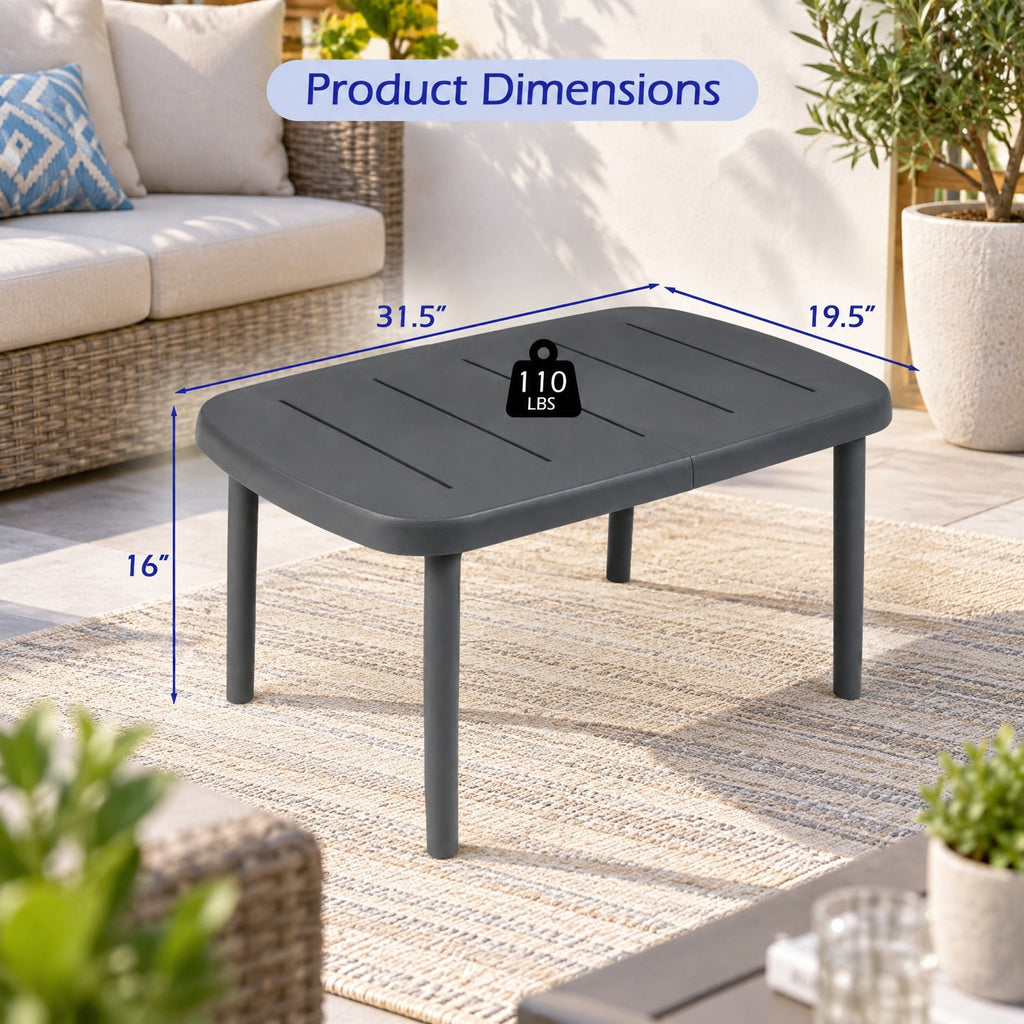 Airfind Rectangular Patio Storage Side Table with Aluminum Alloy Rods for Poolside, 110 lbs Capacity, ABS PP Aluminum Alloy Frame, Gray